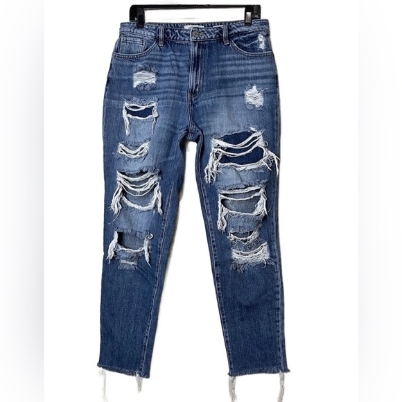 Kancan Women's Jeans Ultra High Rise Taper Straight Leg Size 31 Distressed - Picture 1 of 4